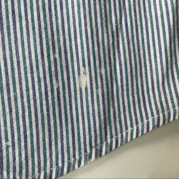 Vintage 1990s Woolrich Button Down Shirt Short Sleeve Stripe Blue Green Men L - Picture 7 of 11